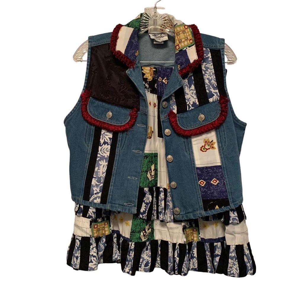 Taylor G. Dallas Skirt & Vest Medium Tiered Skirt Denim Embellished Vest Country